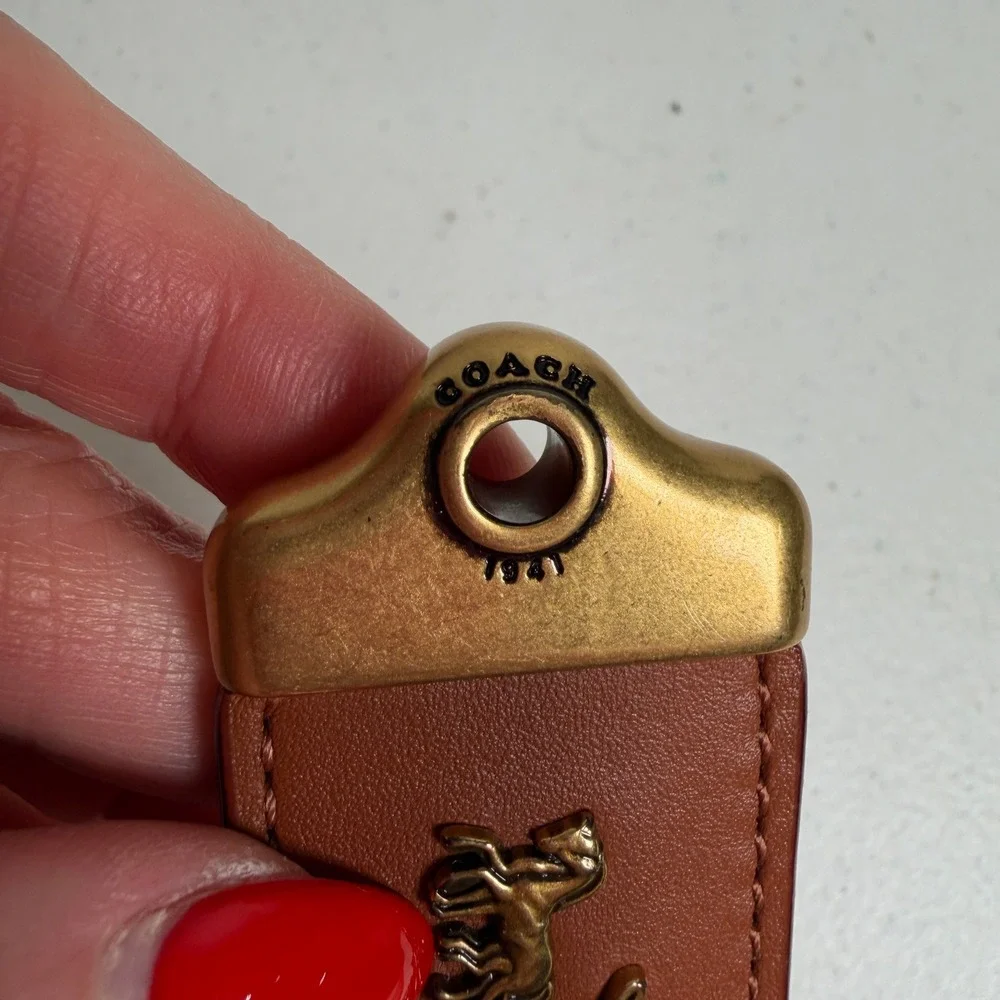 Coach 2.5 inch Bag Charm Fob Hangtag 1941 Horse and Carriage Brass Leather Brown